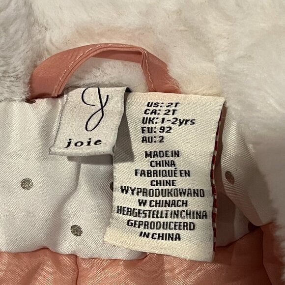 JOie Girls Size 2T Faux-Fur-Trimmed Blush Pink Button lined Jacket Coat - Picture 2 of 12